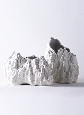 新中式现代c简约创意石头造型陶瓷花瓶摆件样板房酒店客厅装饰花