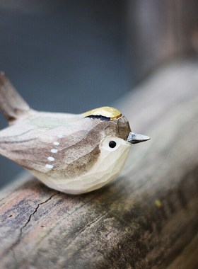 肥啾鸟系列木雕摆o件生日礼物北欧风小胖鸟纯手工知更鸟