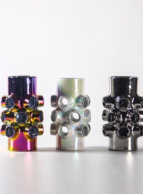 北欧风格a花器灯体七彩玄关客厅摆件样板间装饰高温电镀陶瓷软装