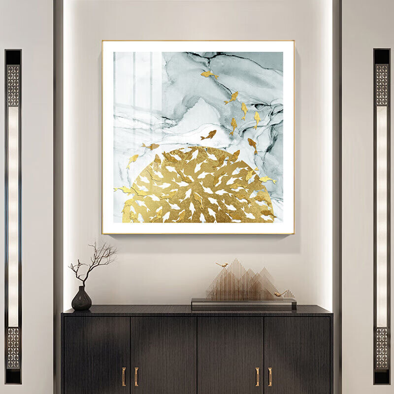 美誉度装饰画现代简约玄关餐厅背景墙铝合金框招财金鱼60×6 - 图2