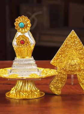 藏传密宗尼泊尔手工雕花铜鎏金鎏银供I品摆件八供铜朵玛食子一套