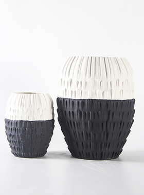 现代简约轻奢陶瓷黑白拼色花瓶样板间客厅3D打印花器家Z居软装饰