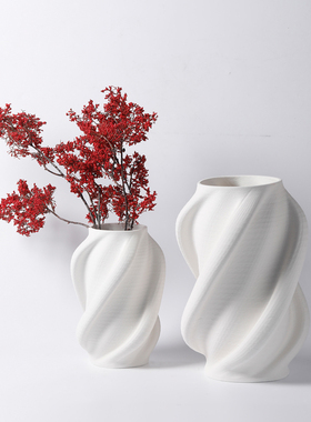3D打印陶瓷黑白花瓶摆件现代简约北欧家居样板间别墅W客厅花器饰