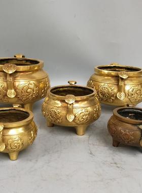 纯铜香炉供佛供奉家用室内大号佛具如意八宝香炉鼎香薰炉桌面摆件