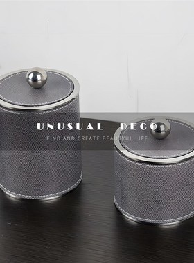 UNUSUAL 现代轻奢高端金属皮革圆形收纳L罐样板间装饰品卫浴收纳
