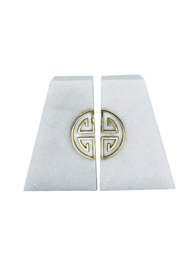 现代新中式家居书房书柜客厅博古架大理石书立书档书W靠摆件工艺