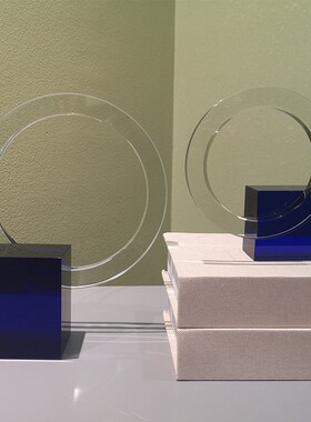 简约现代水晶圆圈装饰书r档轻奢风扇形书靠收纳摆件书房书柜工艺