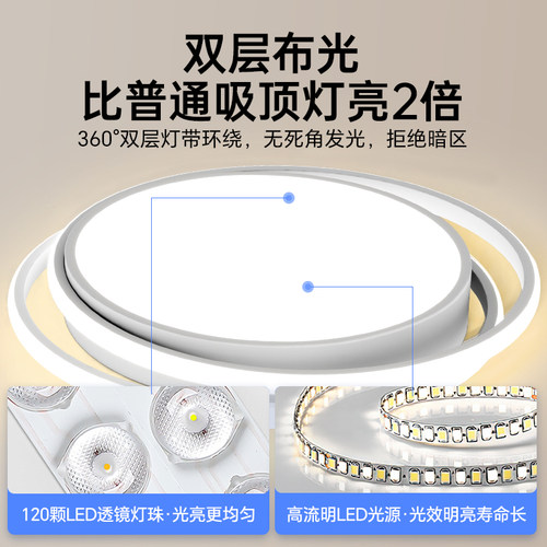箭牌照明超亮卧室灯现代简约房间灯大气圆形主卧智能灯led吸顶灯 - 图1