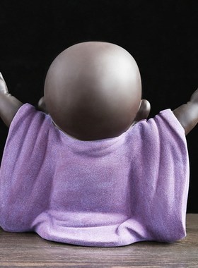 中式紫砂招d财笑小和尚桌面电视柜家居饰品摆件客厅陶瓷艺品摆设