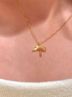 轻奢金色蝴蝶结项链女款小众设计