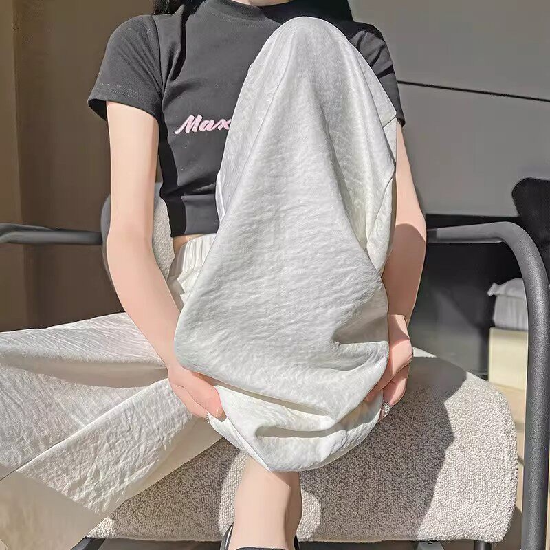 FN【百人验货】白色醋酸肌理感奶芙山本裤慵懒高腰垂感冰丝阔腿裤