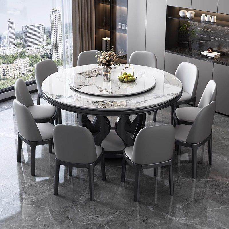 轻奢岩板酒店餐桌椅组合现代家用圆形吃饭桌10人实木大圆桌带转盘,淘宝优惠券,粉丝福利购,淘宝优惠卷
