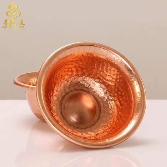 Ethnic style hand-beaten water supply bowl red copper embossed hammered pattern Nepalese household blessing water cup