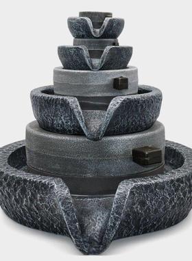 极速石磨流水摆件盆景假山喷泉鱼缸E树脂仿真水车小石磨盘转运招