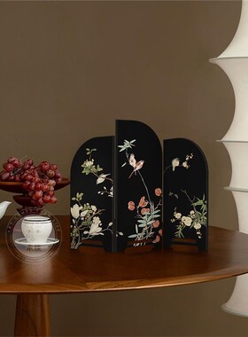 中古风墨竹屏风桌面摆件房间改造小物件餐边柜斗柜装Y饰品客厅摆