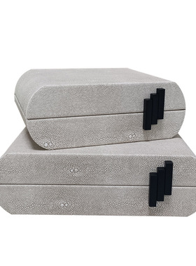 极速新中式轻奢木质m魔鬼鱼纹首饰收纳盒摆件样板房家居卧室桌面