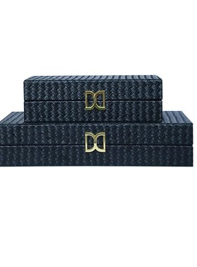 极速新中式装饰盒l酒店工艺礼品摆饰收纳盒样板房饰品摆件编织纹