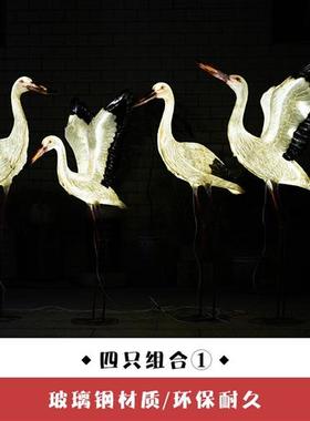户外花园假山仿真仙鹤玻璃钢雕塑白鹭摆件水池塘白鹤园林景观