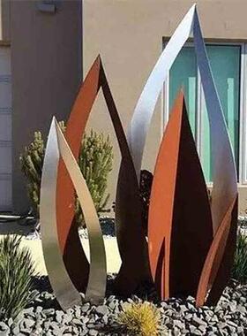 不锈钢叶子摆件镜面水景镂空树叶廊架雕塑酒店售楼处地产装饰美陈