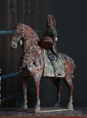 北魏北齐彩绘陶器马上人q南北朝陶马仿古老物件博古架影视道具装