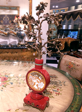 凤凰美居c法式中国风摆件红色陶瓷镶铜凤凰飞舞黄铜梅花摇钱树装