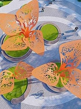 不锈钢叶子摆件镜面水景镂空树叶廊架雕塑酒店售楼处地产装饰美陈