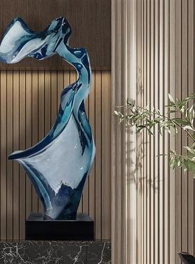 售楼部酒店大堂楼梯间两侧落地大型摆件透明树脂抽象艺术雕塑装饰