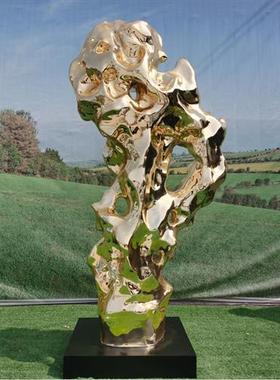 定制太湖石摆件玻璃钢不锈钢仿真雕塑庭院造景假山电镀镜面抽象