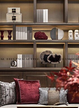 新中式木化石i屏风摆件样板房售楼处书柜书房软装饰品摆设