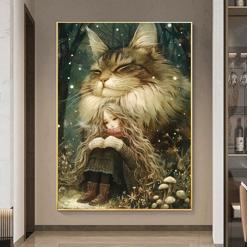 新款DIY方钻满钻钻石画钻石绣大猫咪小女孩蘑R菇手工粘贴钻十字绣,淘宝优惠券,粉丝福利购,淘宝优惠卷