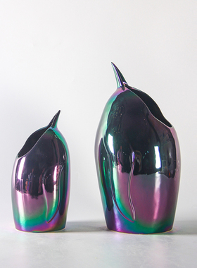 现代简约电镀银七彩陶瓷花瓶摆件样D板房间售楼部家居客厅餐桌装