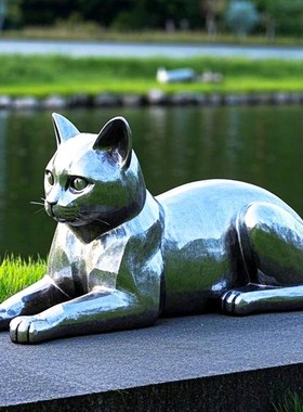 不锈钢镜a面小猫雕塑小区公园艺术品摆件铁艺动物雕塑加工厂家定