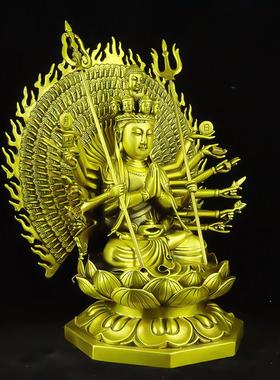 铜千手观音佛像摆件黄铜千眼观世音菩萨娘娘家用佛堂供养神像