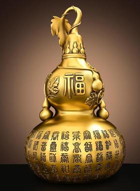 开口铜葫芦摆件开盖百福葫芦黄铜大号空心葫芦挂件客厅卧室装饰品