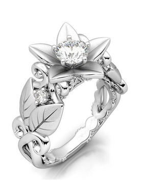 2025新款创意花朵镶钻婚戒订婚戒时尚树叶钻饰闪亮女士指环