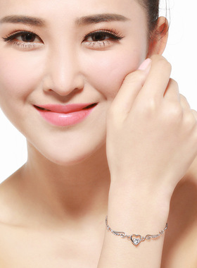 2025璀璨天使翼爱心925银双层水晶女士圣诞潮流情侣饰品礼盒装