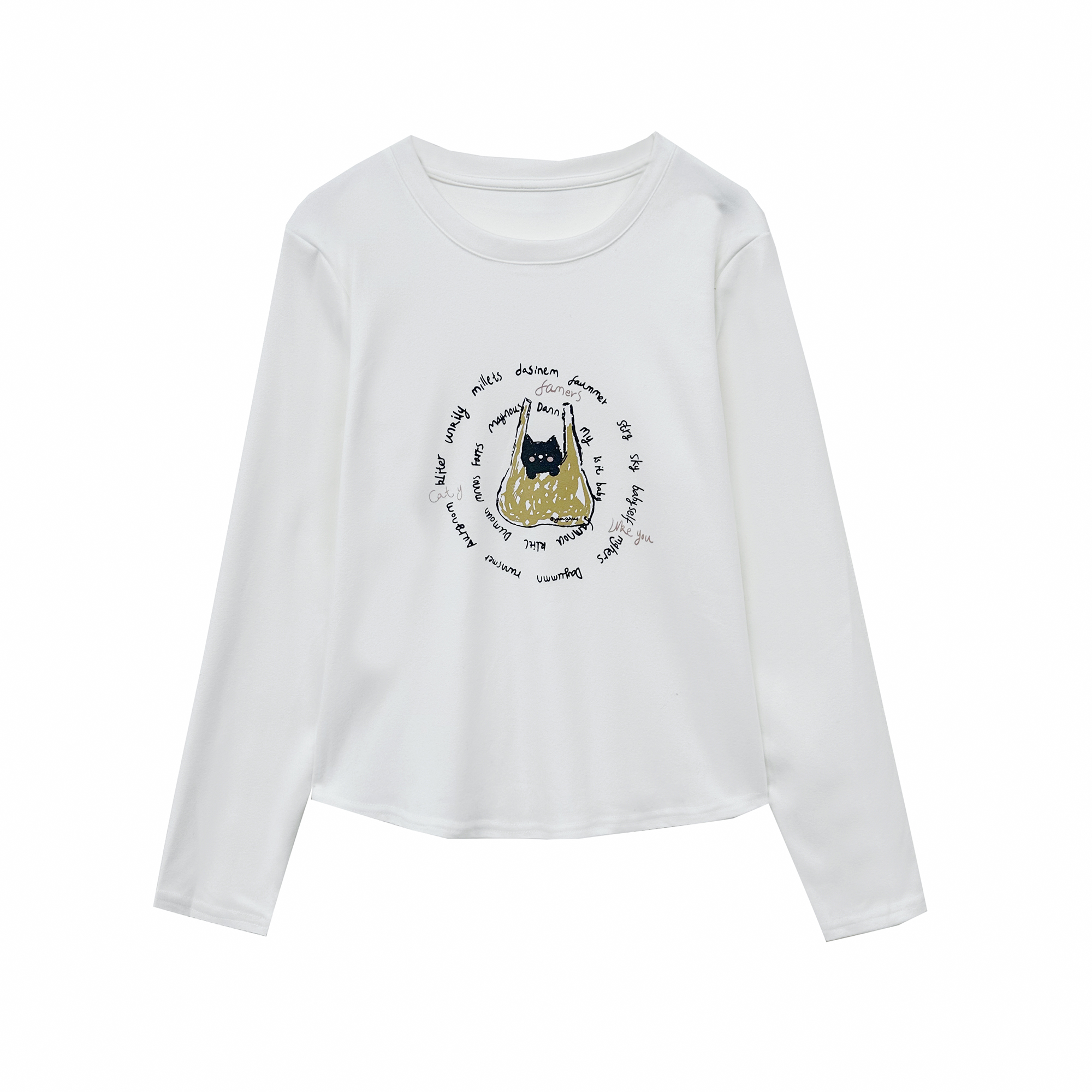 【小田tia专享】双面绒卡通印花 圆形字母软糯绒感长袖T恤女 - 图0