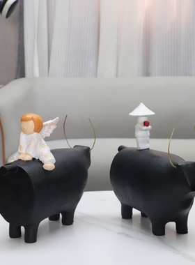 北欧创意牧童骑牛树脂摆饰客厅卧室儿童J房电视柜样板房家居装饰