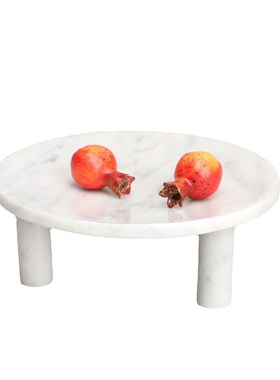 新中式大理石h圆形黑色果盘托盘摆件样板房售楼部卧室书房客厅饰