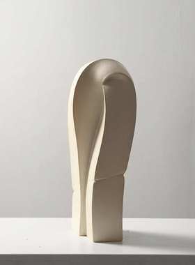 现代简约几何扭曲米黄陶瓷花器摆件软装艺术样板间客厅电视柜雕塑