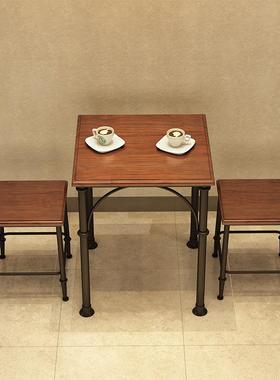 工业风实木铁艺餐桌椅组合水管商用四方桌正方形下午茶创意休闲桌