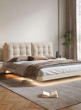 轻奢奶油风云朵双人床悬浮床布艺床2024网红新款现代简约悬浮大床