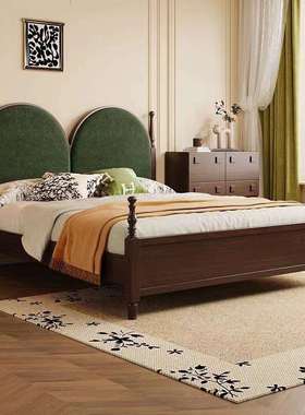 法式复古实木床樱桃色现代简约中古风双人床1米8主卧公主储物大床