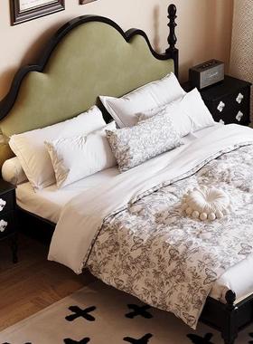 复古实木黑色法式1.5米美式床双人床现代简约1.8米主卧软包大床