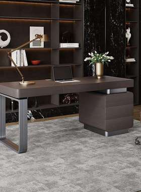 极简意式轻奢书房书桌设计师感电脑桌写字台家用现代办公桌椅高端