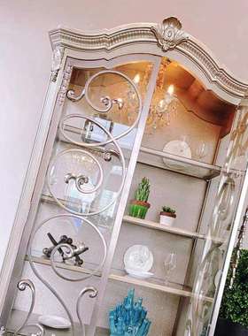 北美乡村ART筑源实木书柜法式复古做旧雕花储物柜门厅展示柜家具