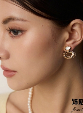 法式复古气质母贝s925纯银耳环女简约时尚天然珍珠项链高级感配饰