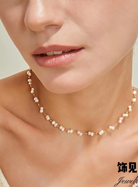 新款满天星天然珍珠编织项链女S925银锁骨链轻奢小众高级感颈饰品