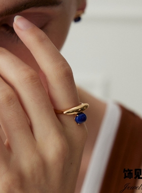 法式宫廷复古风轻奢耳环小众青金石孔雀石气质项链纯银高级感戒指