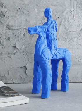 创意样板a间蓝色桌面骑马人家居售楼处装饰品摆件个性简约软装摆